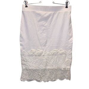 Olivia Blu Lace Trim Pencil Skirt Lined White